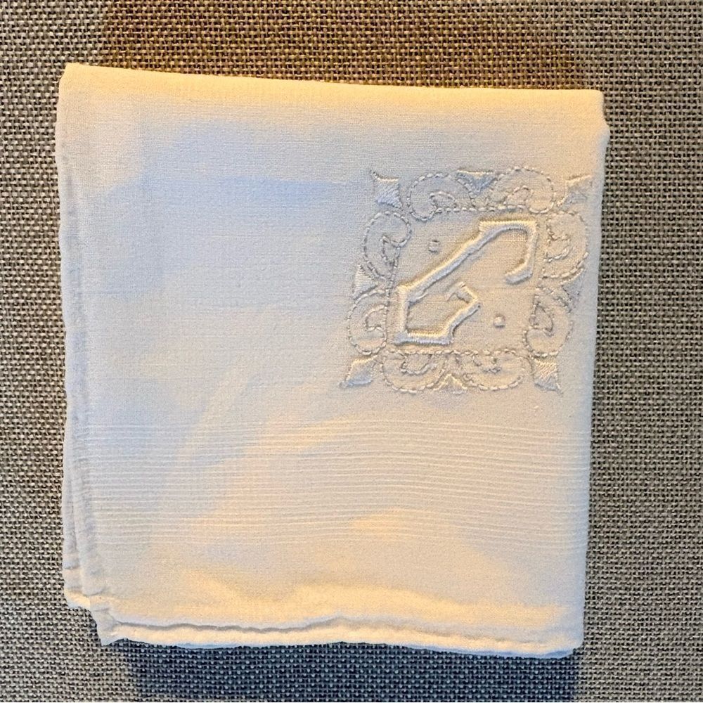 Vintage Men’s Monogram G Handkerchiefs Pair White Cotton Embroidered Initial